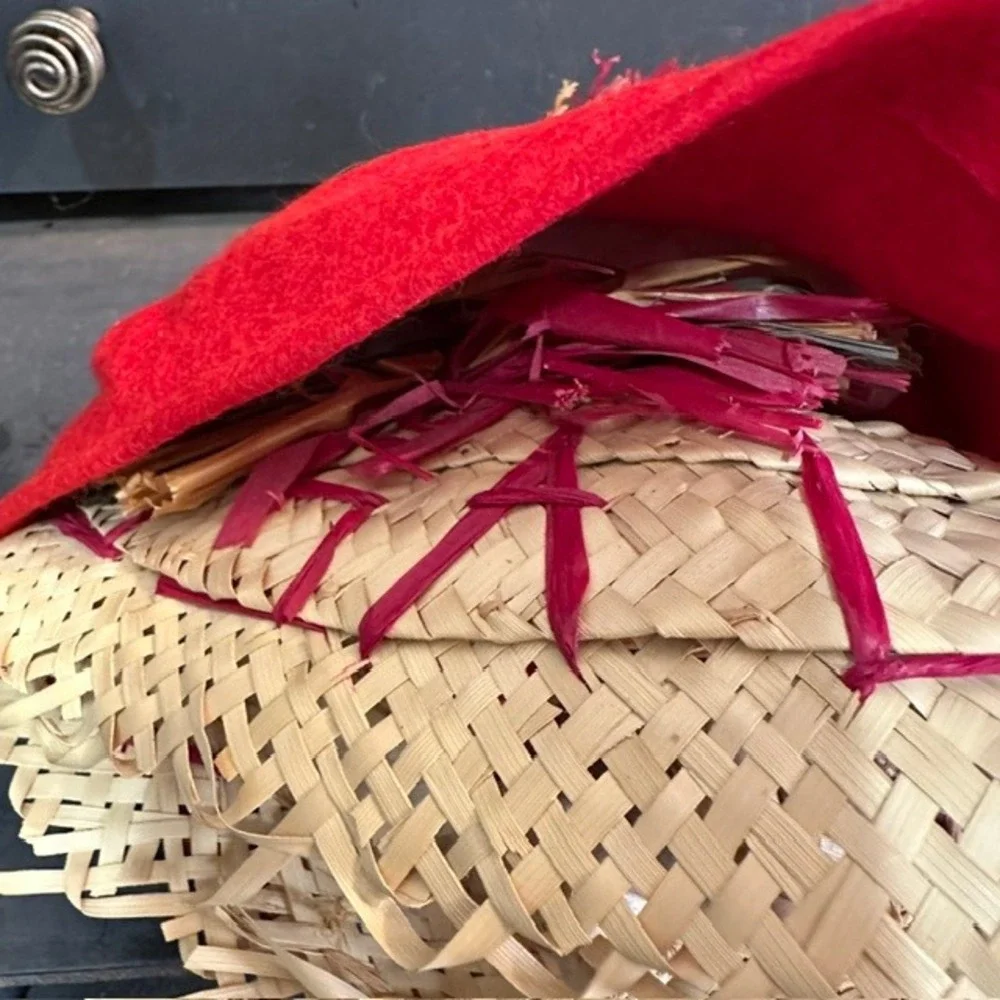 Vintage Jamaica Straw Doll Handmade Folk Art Red Skirt Caribbean Souvenir 9.5
